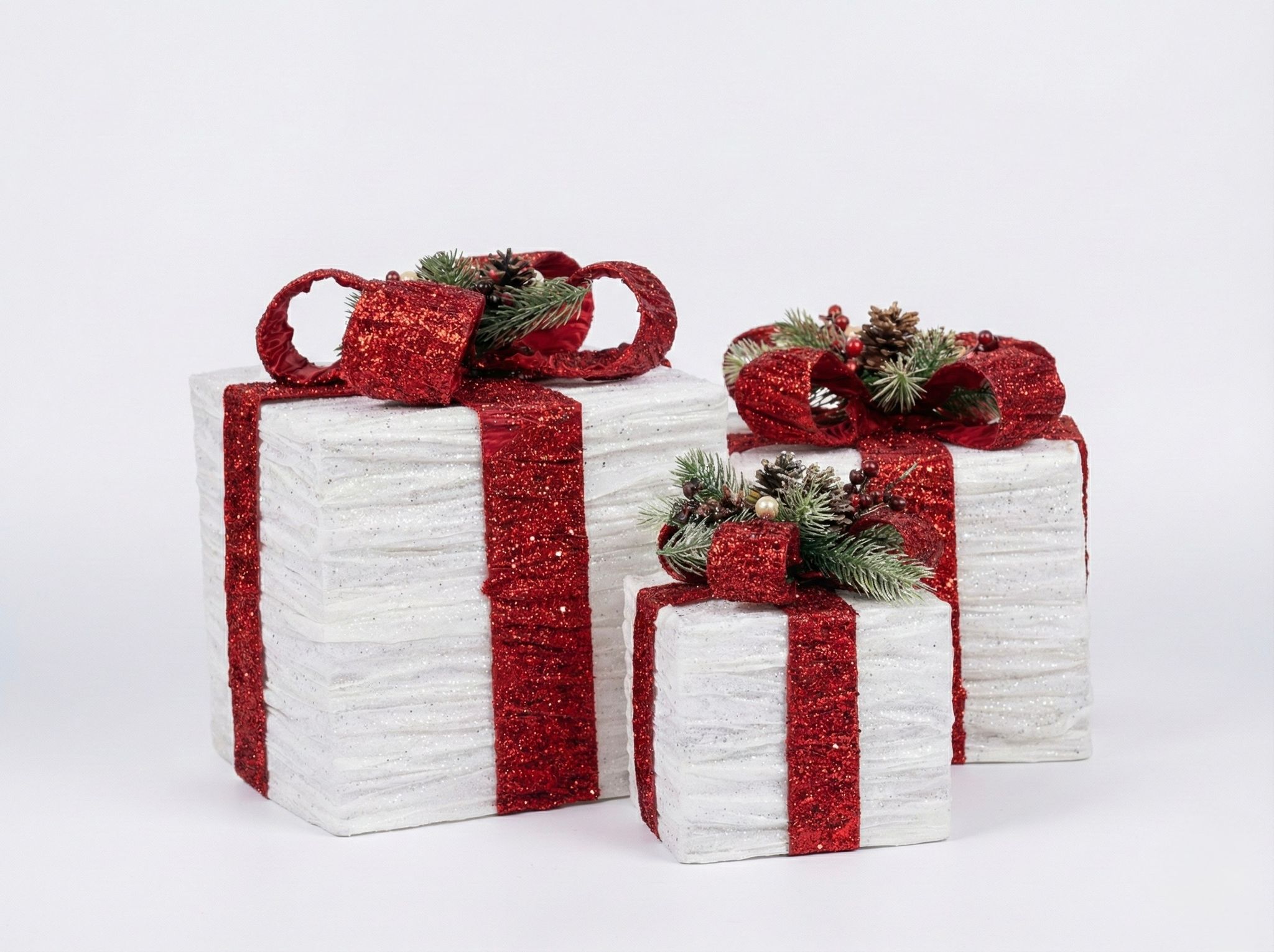 Set of 3 Illuminated-Style Iron Holiday Gift Boxes – Rustic & Elegant Decor