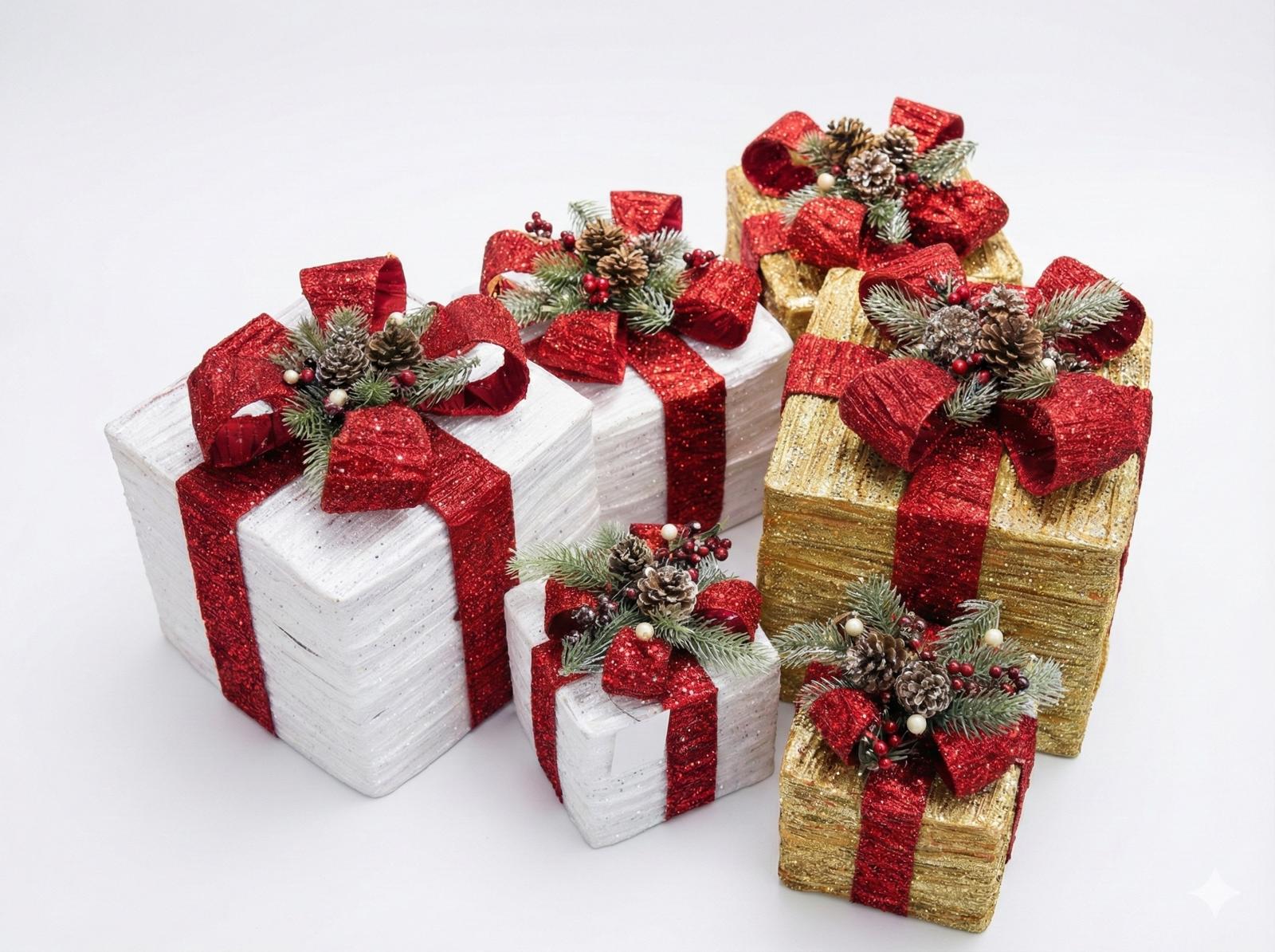 Set of 3 Illuminated-Style Iron Holiday Gift Boxes – Rustic & Elegant Decor